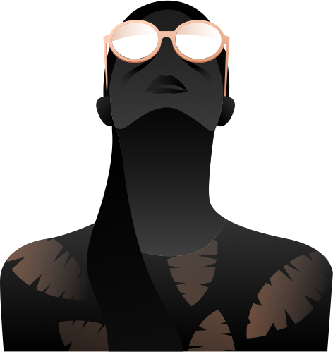 Schwarze Figur mit Sonnenbrille und Sternen
